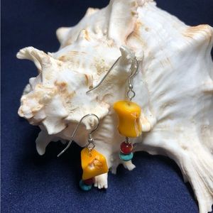 Handcrafted Sterling silver earrings with coral, and turquoise beads